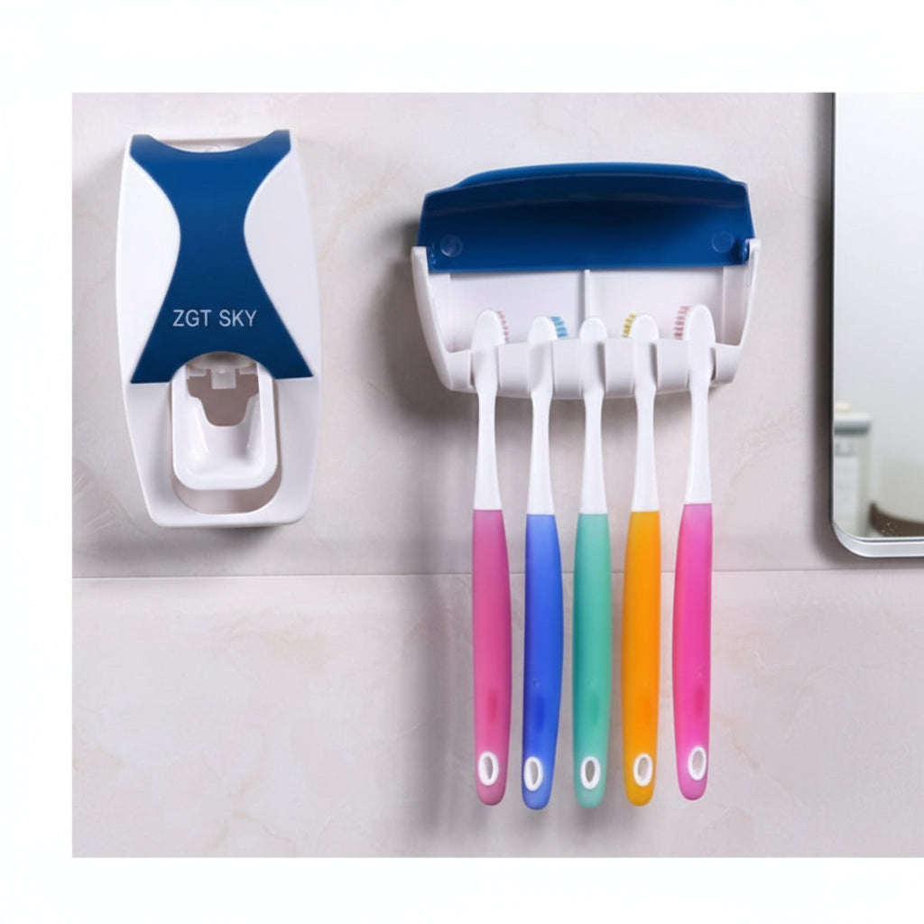 Soporte para Cepillos y Pasta Dental con Dispensador Adhesivo de Pared