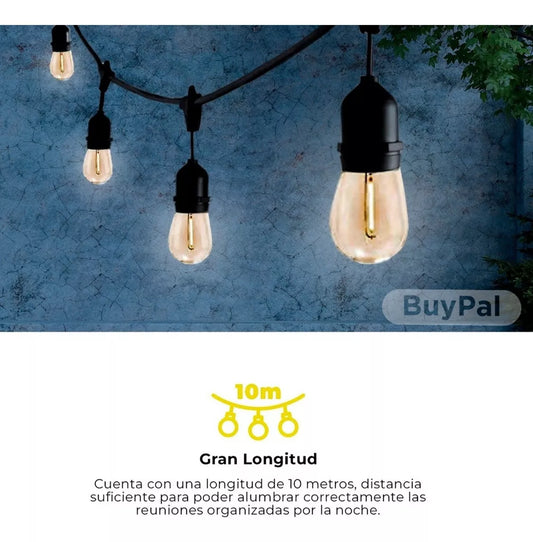 Guirnalda LED Vintage para Exteriores 10 m – Luz Cálida Decorativa