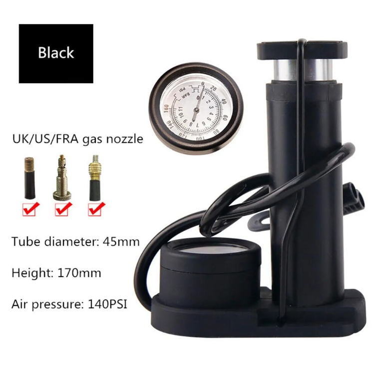 Inflador de Pie Portátil con Manómetro 140 PSI – Para Auto, Moto y Bicicleta