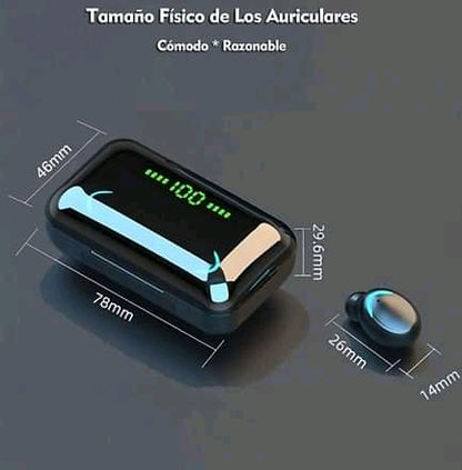 Audífonos Bluetooth F9 TWS con Power Bank 2000 mAh y Pantalla LED