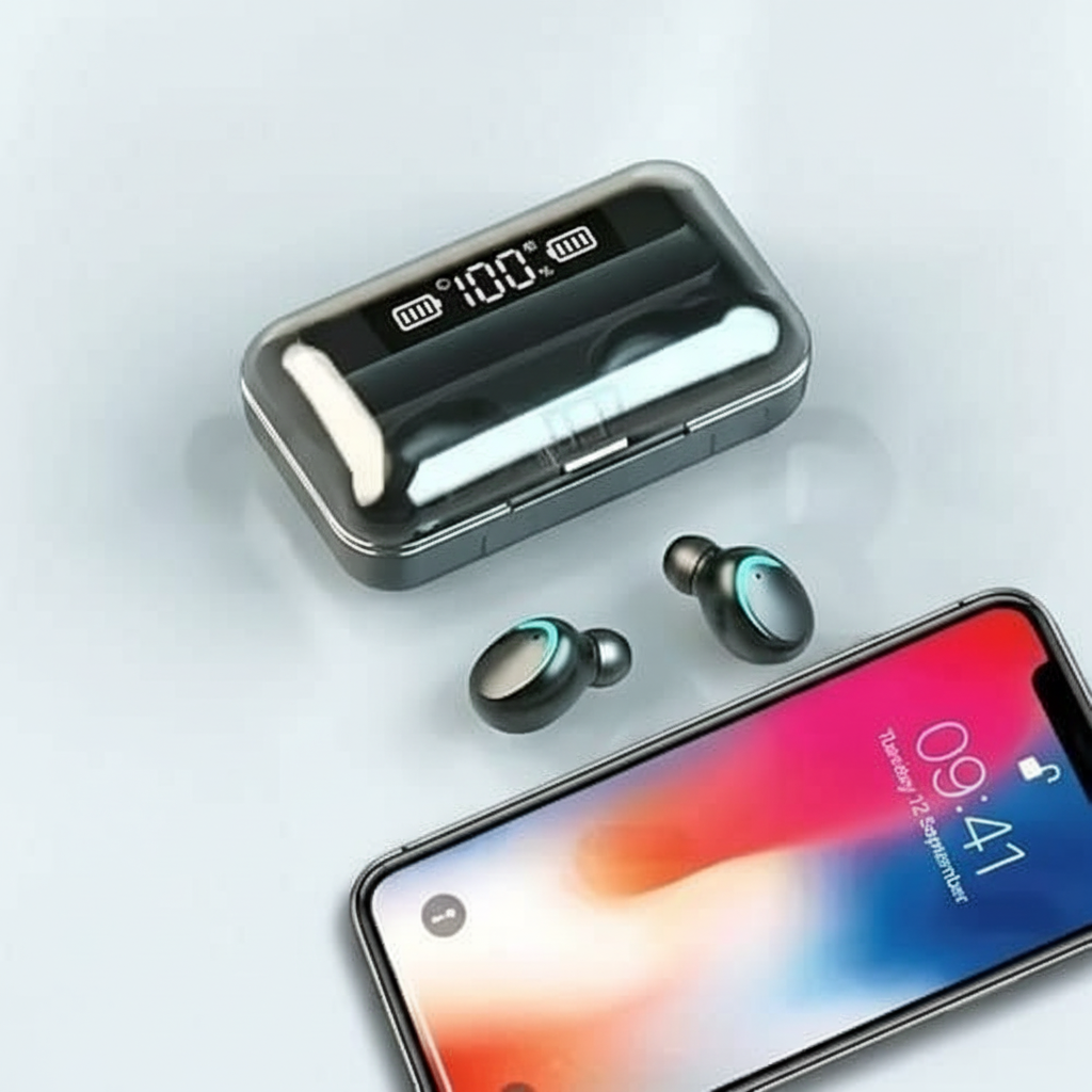 Audífonos Bluetooth F9 TWS con Power Bank 2000 mAh y Pantalla LED