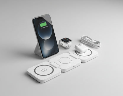 Cargador Inalámbrico 3 en 1 Plegable Qi para iPhone, Apple Watch y AirPods