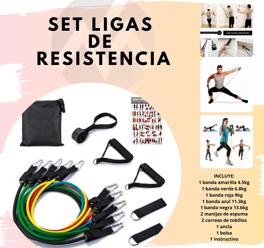 Kit de Bandas de Resistencia con Accesorios para Entrenamiento en Casa