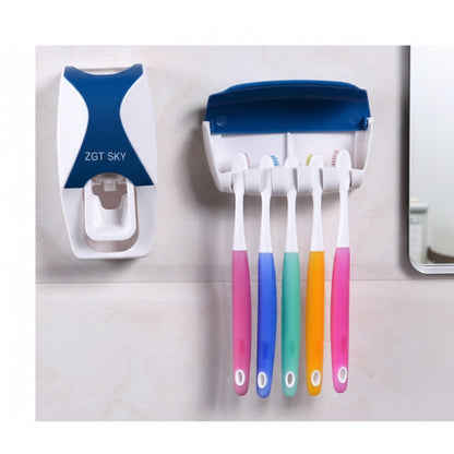 Soporte para Cepillos y Pasta Dental con Dispensador Adhesivo de Pared