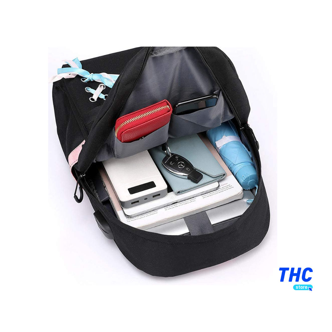 Mochila Escolar BTS Negra con Puerto USB y Alta Capacidad