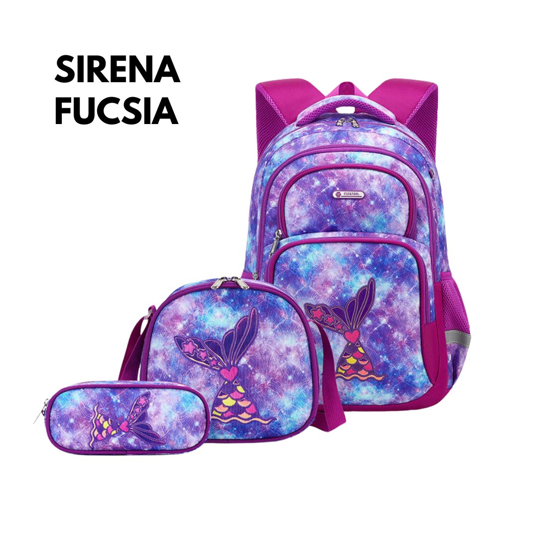 Set Escolar 3 Piezas para Niña – Mochila + Lonchera + Cartuchera
