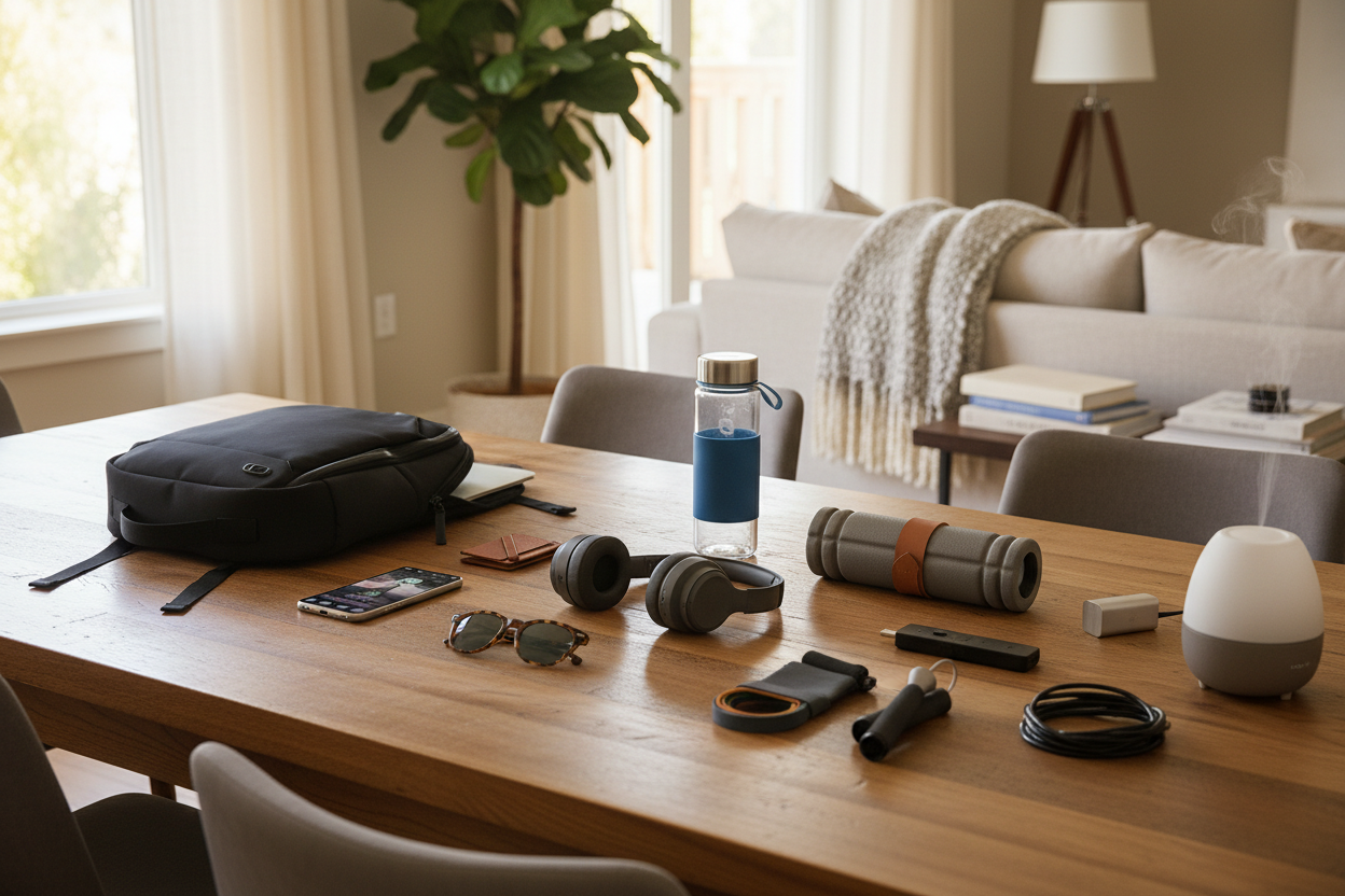 agrega sobre la mesa productos que ofrecemos:  mochila, celular, audifonos, lentes cosas para gym entre otros